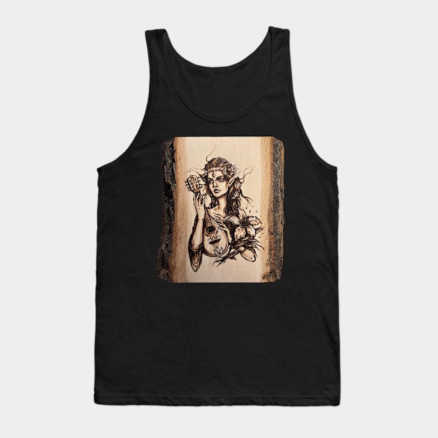 Elf bard - pyrography print - wood texture Tank Top by BTW-byMargo